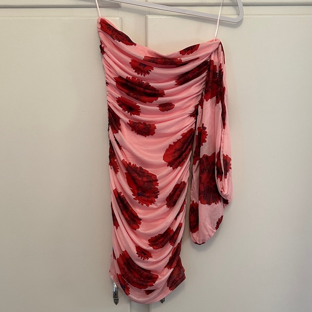 NWT Suboo Luca Mesh Off Shoulder Mini Dress Pink & Red Floral